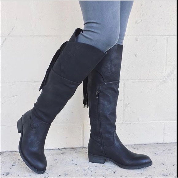 BLK Boho Western Tall Riding Tassel Knee High Boot - Picture 1 of 4